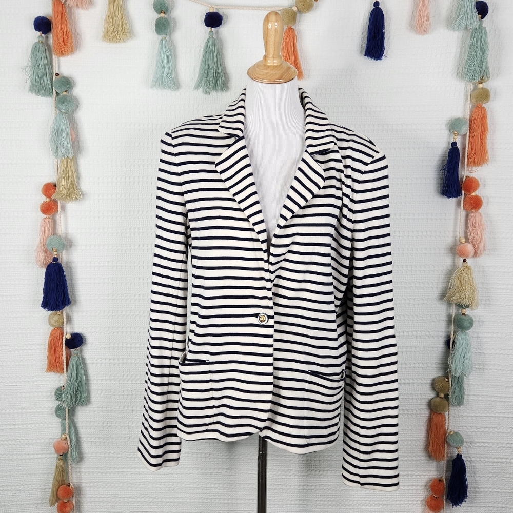 Tory Burch Striped Navy and White Women's Blazer